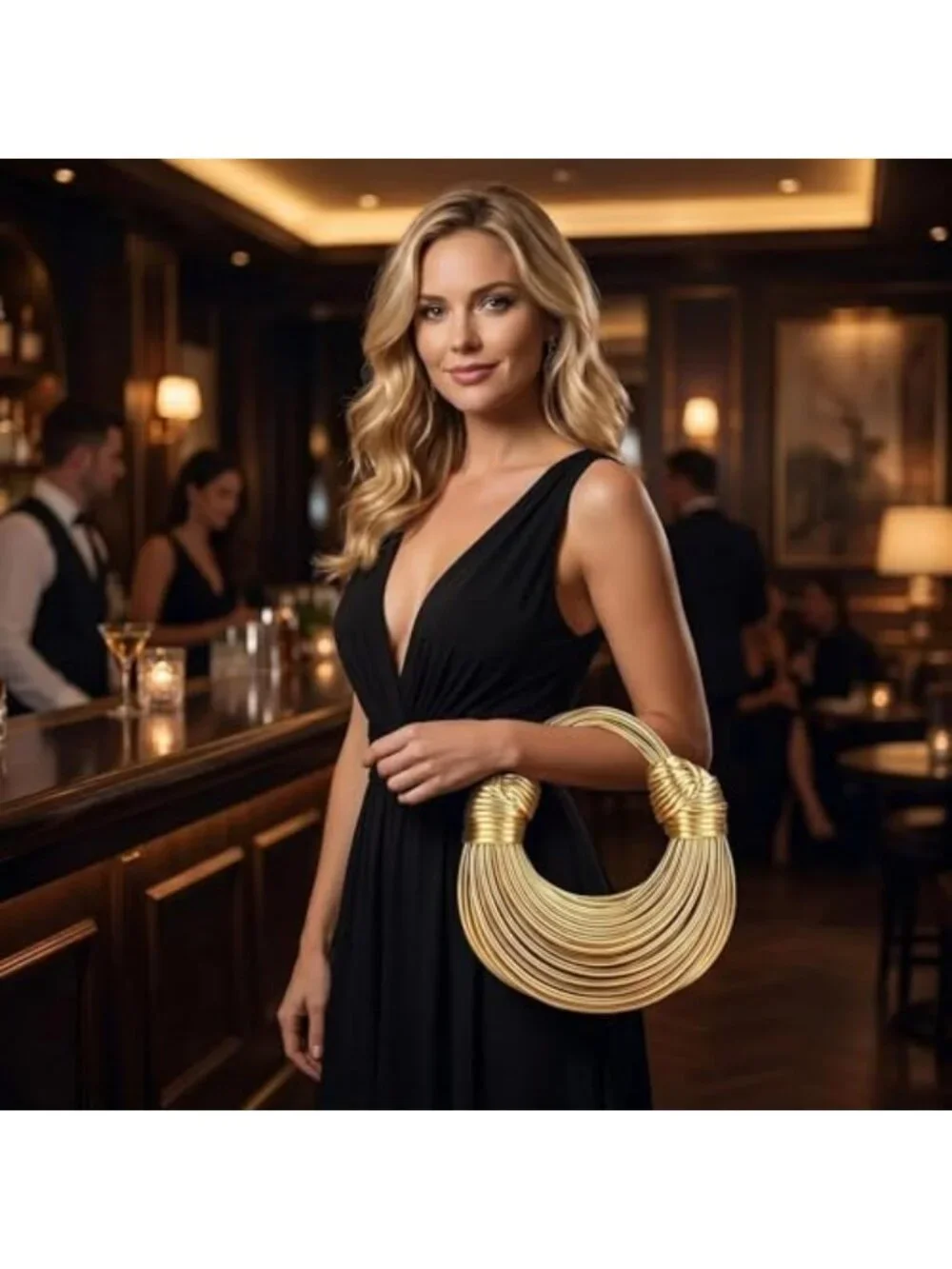 Stylish Gold Woven Crossbody Clutch Bag | Knotted Shoulder Handbag for Women